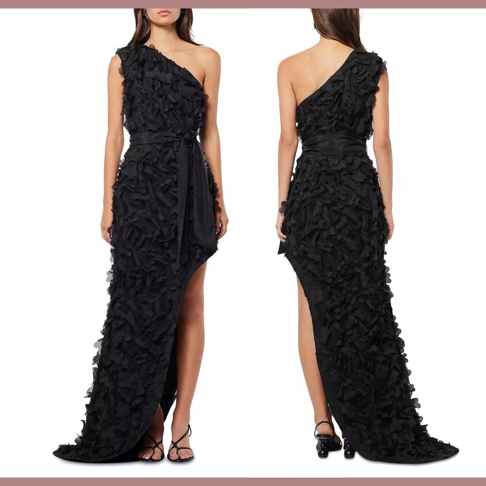 NWD‎ $380 Elliatt [ XS ] Marcia Ruffled One Shoulder Gown in Black 3D Flowers